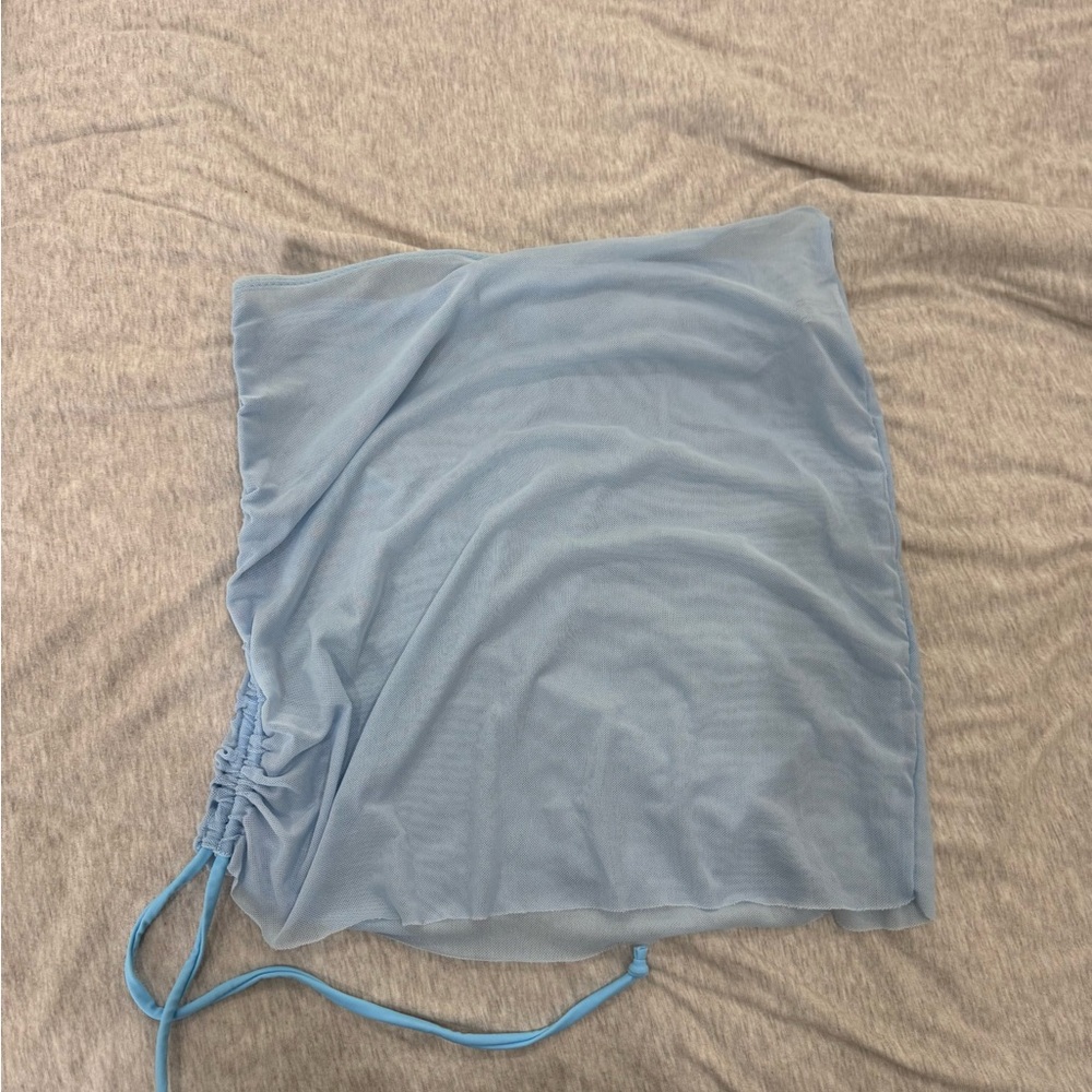 BLUE MESH COVER UP RUCHED SKIRT